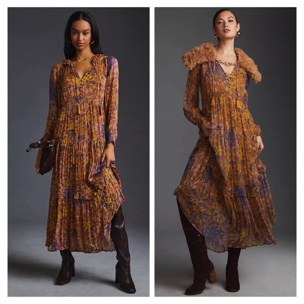 NWT Anthropologie The Marais Printed Chiffon Maxi Dress